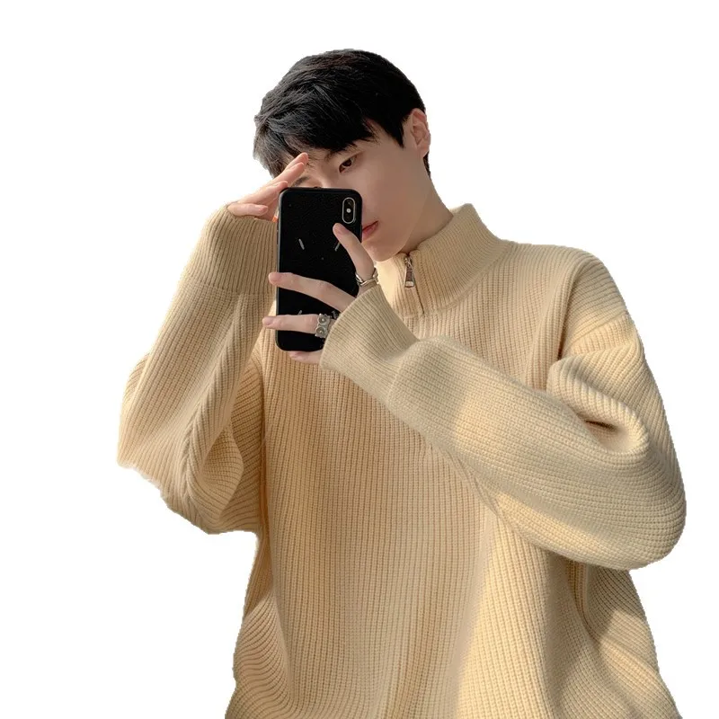 معطف American Retro Street Sle f Zip بياقة عالية للرجال تريكو كاجوال فضفاض للشتاء معطف دافئ من ألياف البوليستر