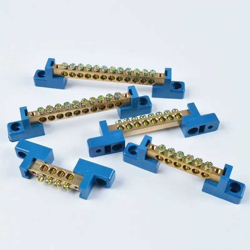 

6X9 5-piece type neutral terminal, blue square base, distribution box brass terminal block