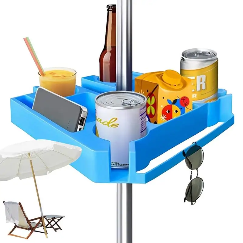 Patio Umbrella Table Tray Portable Table Tray Included 4 Cup Holders 3 Snack Compartments 3 Sunglasses Holes 2 Phone Slots