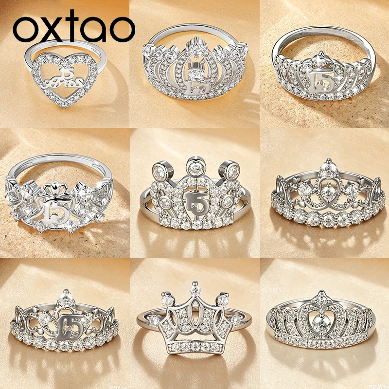 

OXTAO Luxury Crown Ring Anniversary Gift 14K Gold Filled CZ Lab Imitation Diamond Bridal Wedding Female Jewelry Accessories