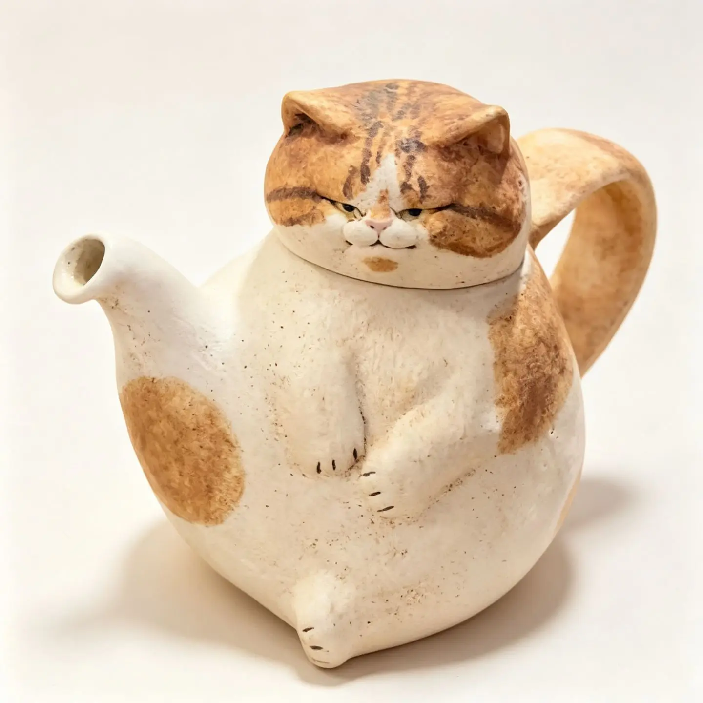 Cute Ginger Cat Teapot & 2 Cups Set, Handmade Ceramic Tea Set for Home Decor, Adorable Kitten Design Gift for Cat Lovers