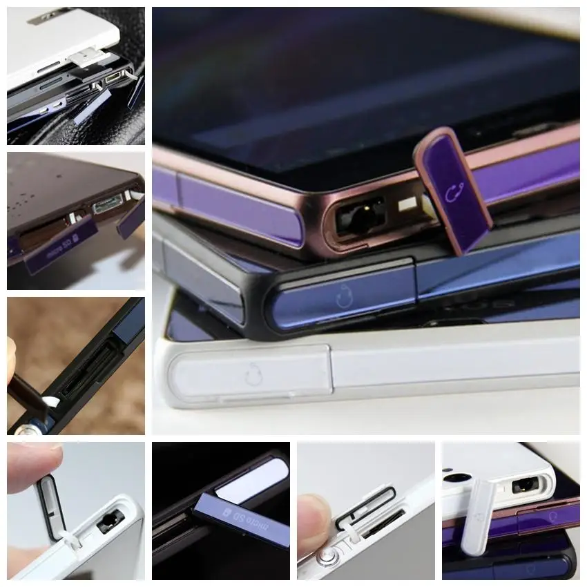 + porta earpone jack + slot para porta de cartão sim + capa usb para sony xperia z l36h c6602 c6603 substituição de plugue de poeira à prova d'água