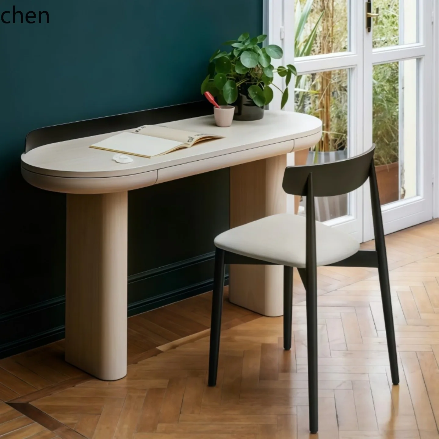 YFY Black Oak Desk Computer Writing Desk Simple Integrated Office Wall-Mounted