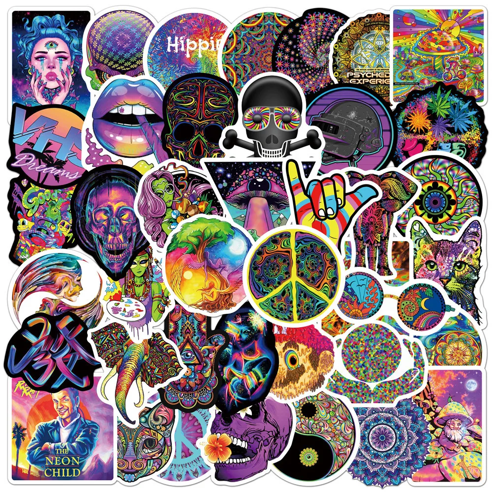 50Pcs Stoner Psychedelic Stickers Vinyl Waterproof  Trippy Stickers Dazzling Decals DIY Stickers Scrapbooking Phone Sticker