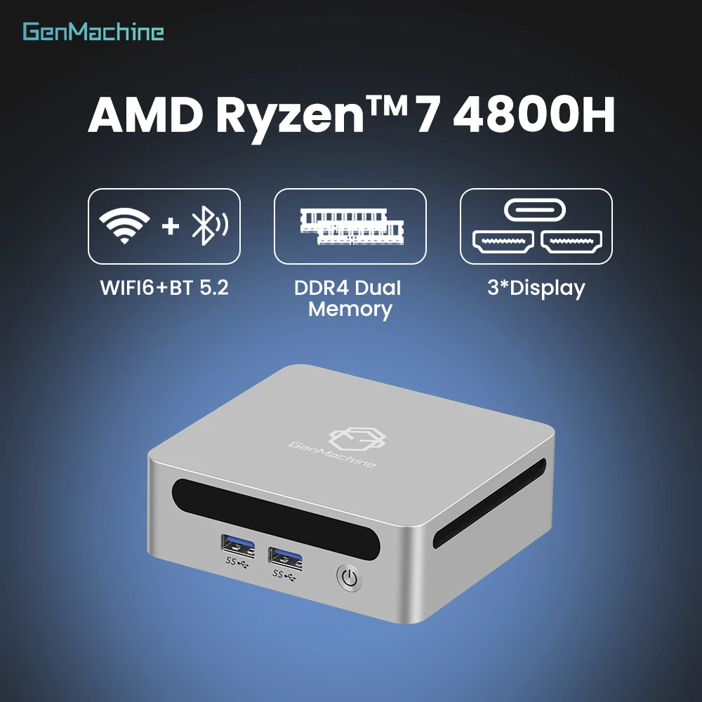 Genmachine Diy Gaming Computer AMD Ryzen 7 4800H Mini PC - Easily handle 8-core 16 thread 4K high-definition entertainment WiFi6