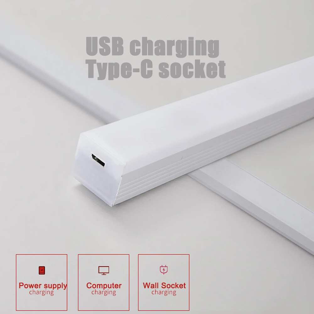 Long Motion Sensing Night Light Cabinet Kitchen Closet 3 Modes Bookcase Bedside Clothes Rechargeable Portable Lamp