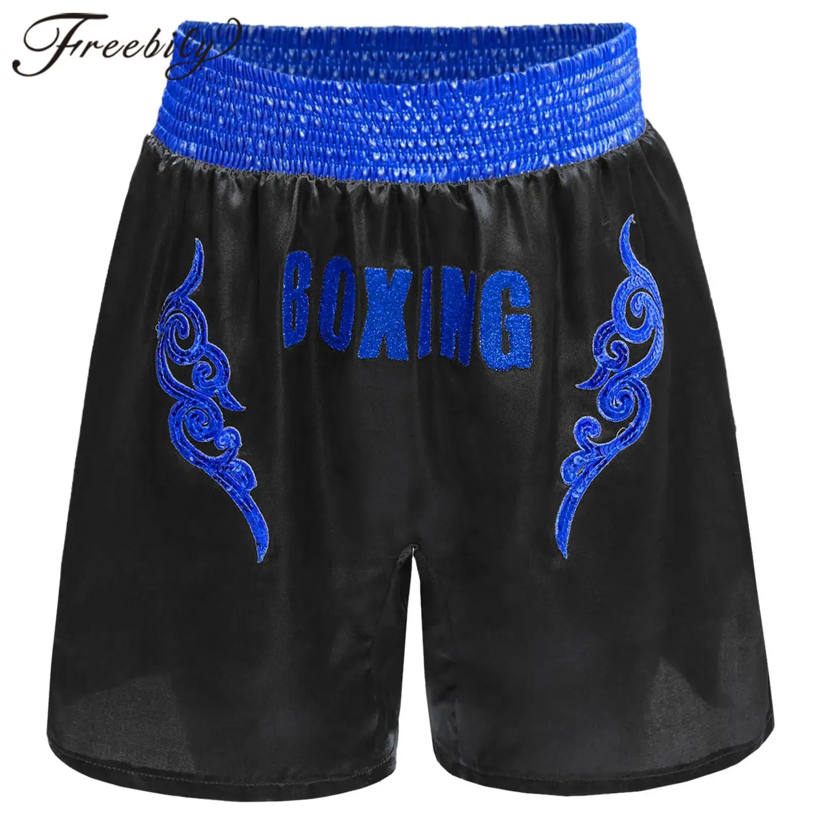 Kids Boys Boxing Trunks Martial Arts Sequins Boxer Shorts Bjj Muay Thai Elastic Waistband Satin Sports Fight Grappling Shorts