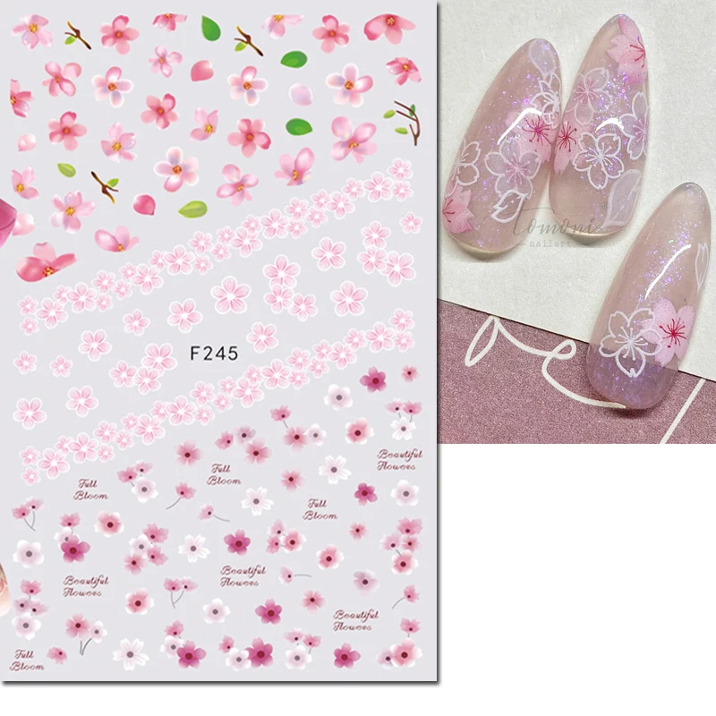 3d Nail Art Stickers Roze Kersenbloesems Sakura Bloemen Zelfklevende Sliders Nagelstickers Decoratie Voor Manicure