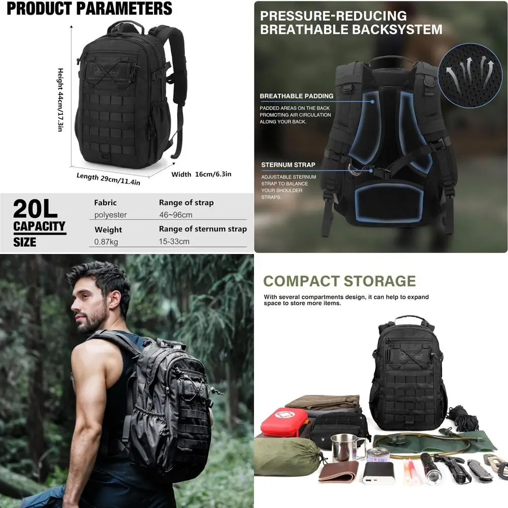 

Тактический рюкзак военного класса на 20 л для активного отдыха, EDC и повседневного ношения