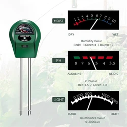 Testeur d'humidité du sol 3 en 1, capteur d'humidité du sol, de la valeur du PH et de la lumière, testeur de la lumière du soleil, pour jardin et fleurs, haute qualité