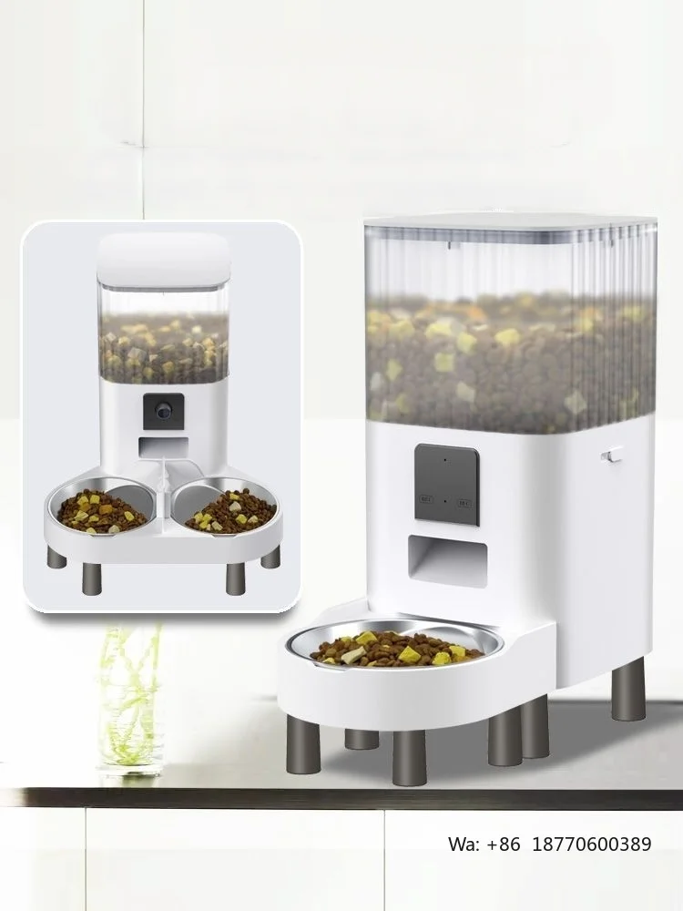 Intelligent Remote Dog Feeder Automatic Pet Feeder Double Bowl Visual Monitoring Timing Quantitative Stainless Steel PP for Cats