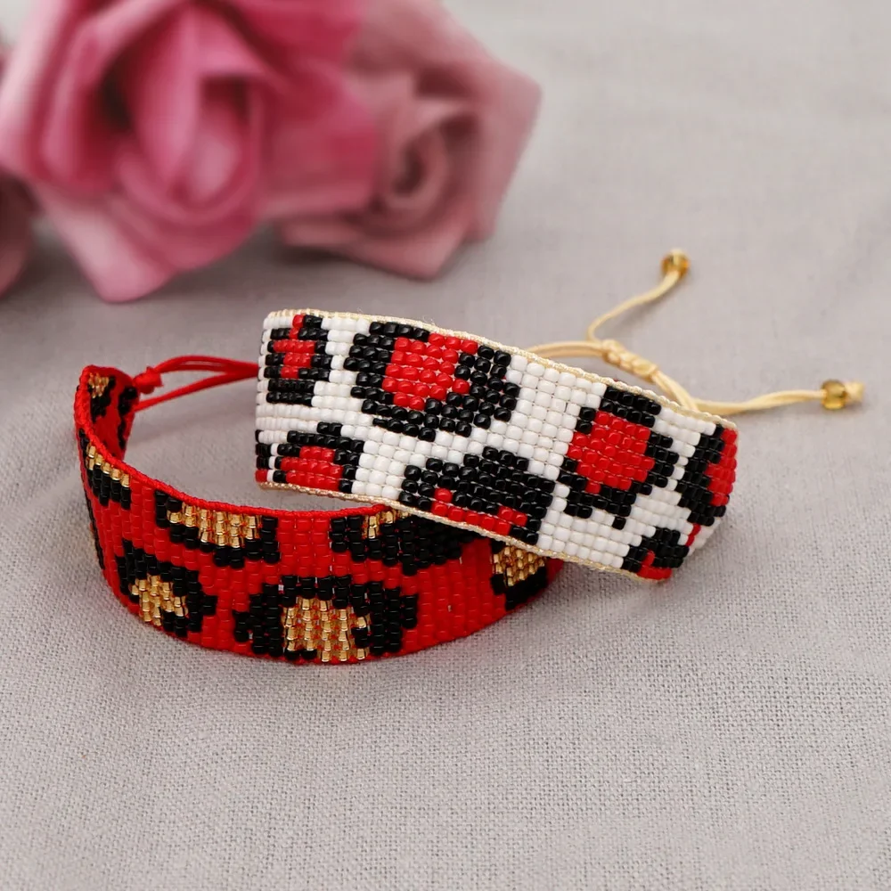 Rice Ball Bracelet  Hand woven  Simplicity  fashion  Leopard print  personality  Bohemia  Adjustable  Unisex  Beaded Bracelet