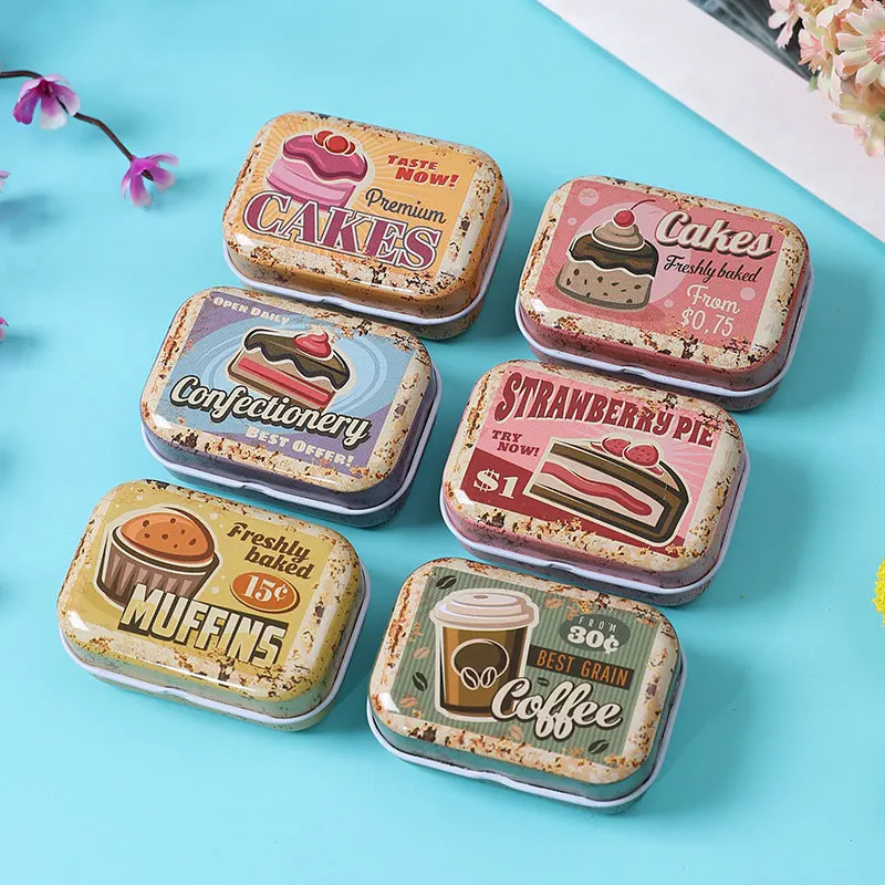 2/4 Pieces Mini Cute Cookie Candy Box Storage Tin Box with Lid, Hairpin Earring Small Medicine Box Portable Storage Tin Box
