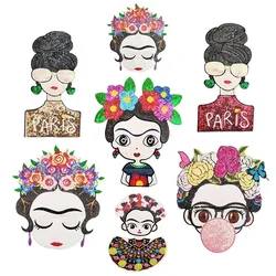 Écusson brodé de fleurs mexicaines pour filles, vêtements de sauna, fer sur patchs, personnages de dessins animés, paillettes, vêtements, accessoires, autocollant de sac