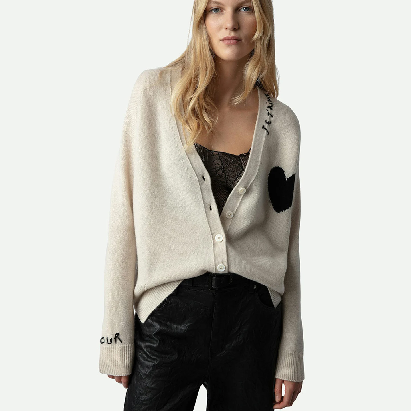 

Осень-зима ручной работы с вышивкой V-Ne Heart aped Camere Blend трикотаж женский свободный открытый кардиган повседневный мягкий Fa...