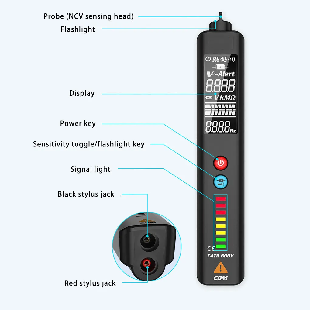 40HZ-1000HZ LCD Digital Voltage Tester Set with Flashlight Accurate Live Wire Neutral Line Detector Voltmeter Testing Pen