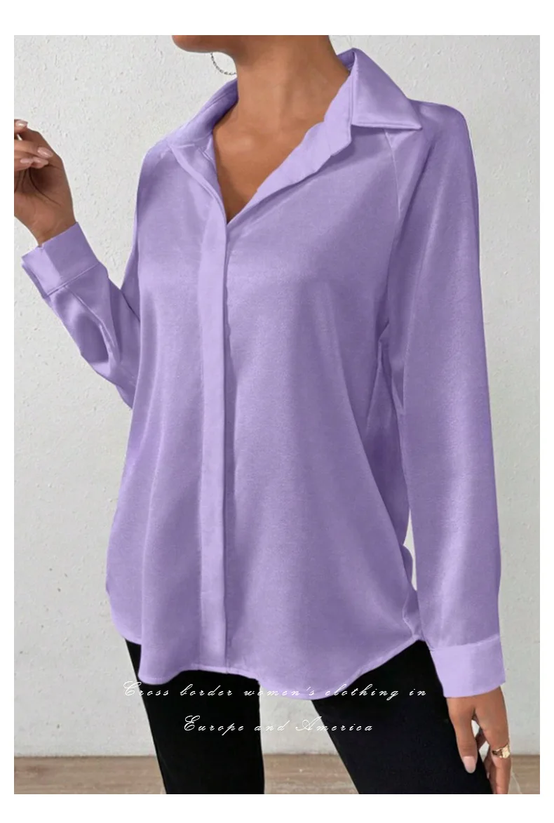 Women's Long Sleeve Silk-like Shirt European American Style Cross-border Clothing High-quality Fashionable Ladies Blouse