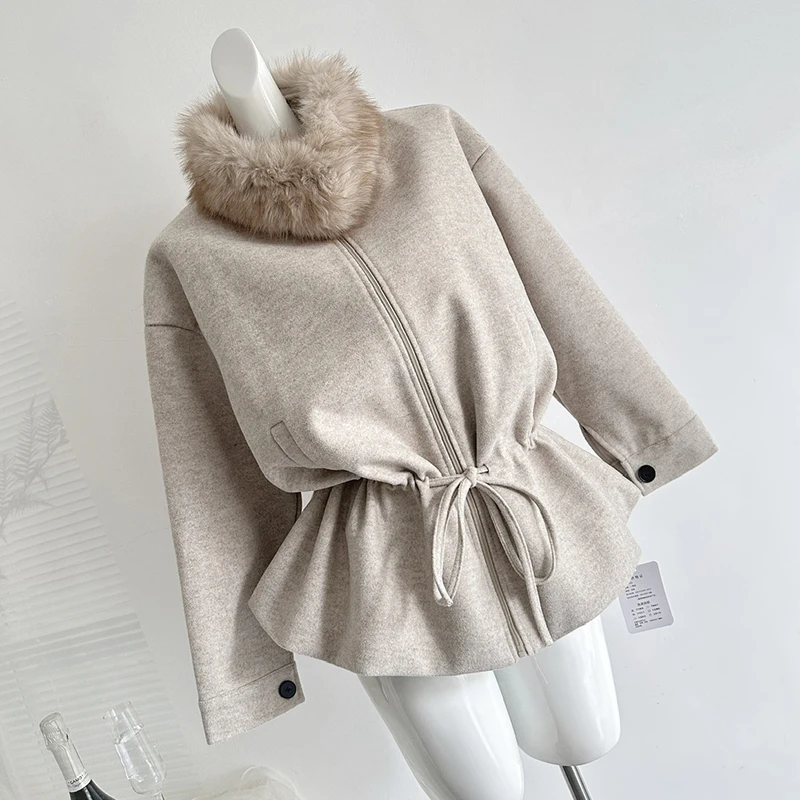 Fur Wool Overcoat Women's Woolen Blend Coat Office Lady Elegant Double-sided Coat 2026 Cardigan Jackets Autumn Winter Outerwear
