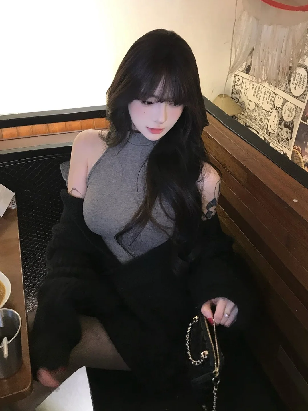 

Retro Soft Sle Bla Sweater Vest Dr Two-Piece Set Ele Spring Faion Ensemble Comfortable Cotton High-Waisted Skirt