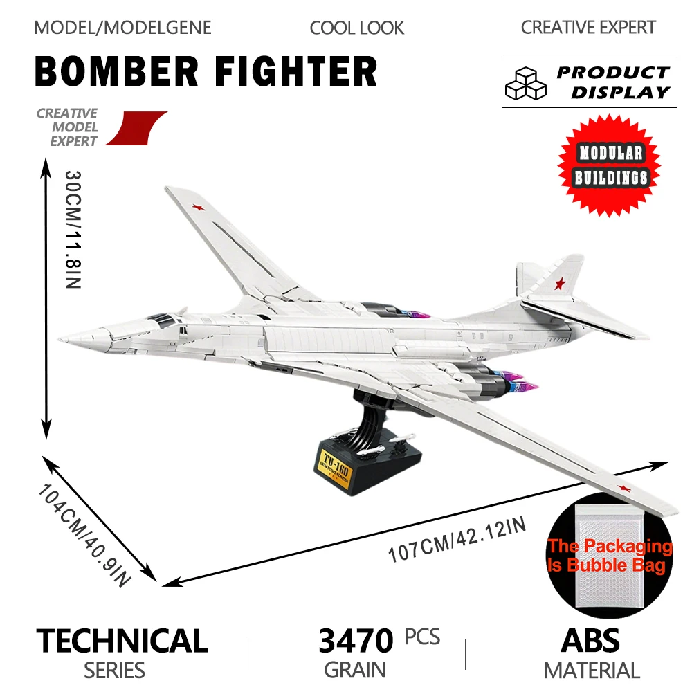

Military Warplane Model Building Blocks Tu-160 Bomber Aircraft Plane Module Assembly Big Sets Bricks Toys Xmas Gifts For Kids