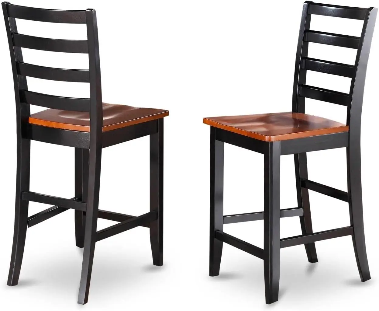 

East West Furniture FAS-BLK-W Fairwind Counter Height Barstools - Ladder Back Wood Seat Chairs Set of 2 Black & Cherry