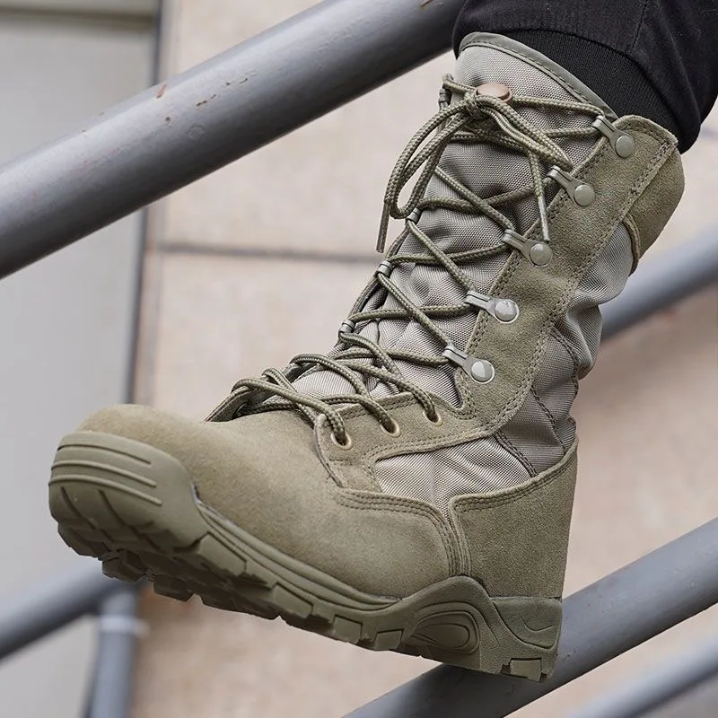 Botas de combate de caña alta para hombre, botines de entrenamiento ligeros, color verde, marrón, desierto, senderismo, táctico, novedad de 2023