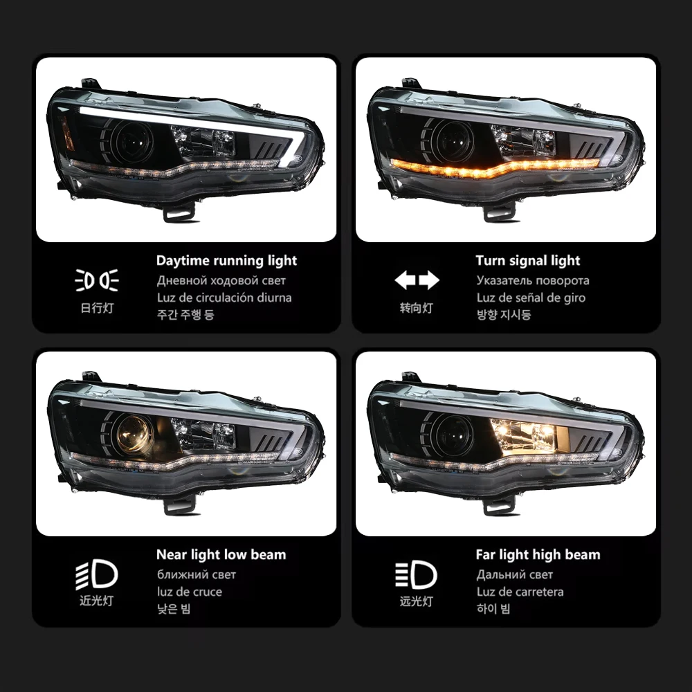 Kompletny zestaw reflektorów przednich LED do Mitsubishi Lancer-ex 09-18, światła do jazdy dziennej DRL, 2 sztuki