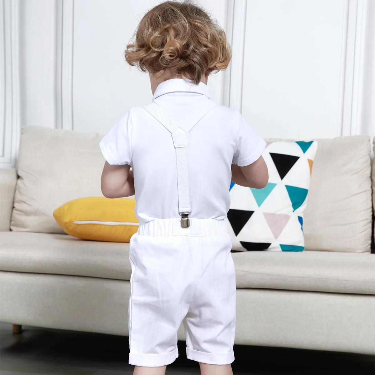 Toddler Boys Wedding Suit Baptism Ring Bearer Outfit Baby Christening Birthday Party Gift Costume Short Overall Sets 4PCS
