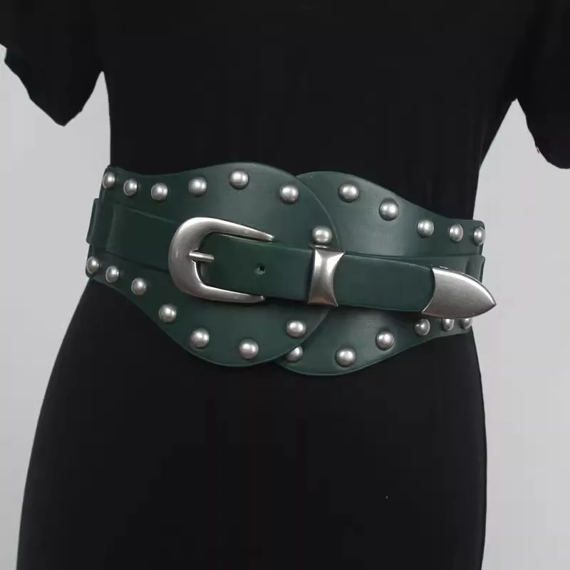 Rivet PU Leather Elastic Belt Women's Punk Corset Female Cummerbund Coat Waistband Dress Decration Wide Belt J1592