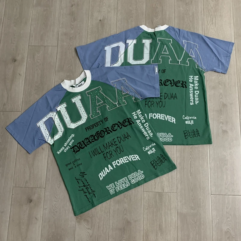 Trend Brand New Duaa Tee High-quality Color Blocking Letter Hot Stamping Print Real Photo DUAA T-shirt Men Women Stock
