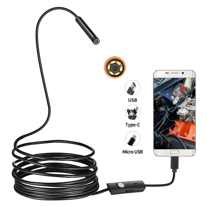 

5.5MM Class Endoscope Camera USB Type C 1M Longth Flexible Waterproof Industrial Endoscope Camera for Mobile Phone Adjustable