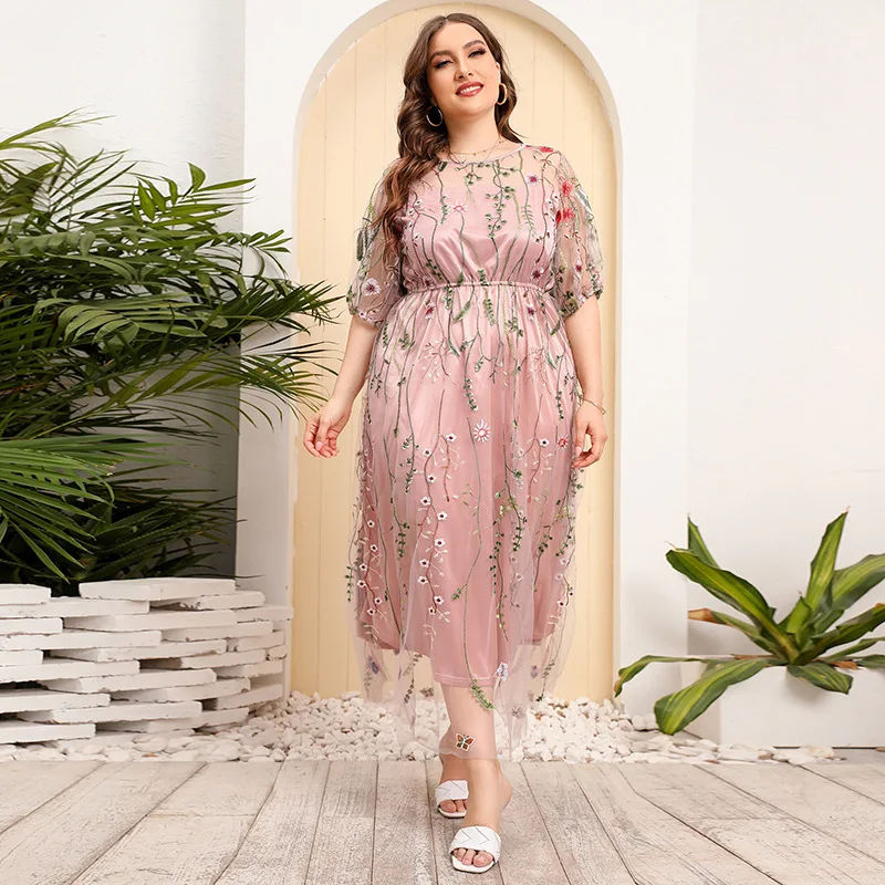 

Banquet party large size dress dress women's mesh embroidered evening dress long skirt high-end temperament elegant classic wome