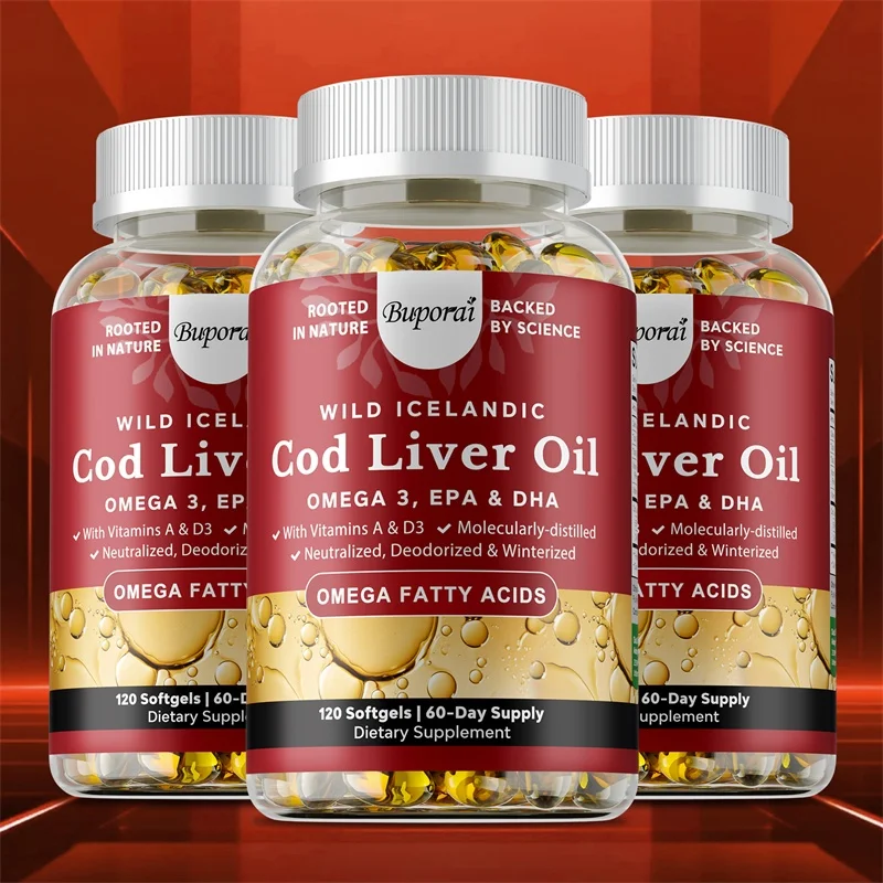 Cod Liver Oil with Vitamins A and D Dietary Supplement Softgels for Immune Health, Promoting Bone, Skin Health, Vision Support