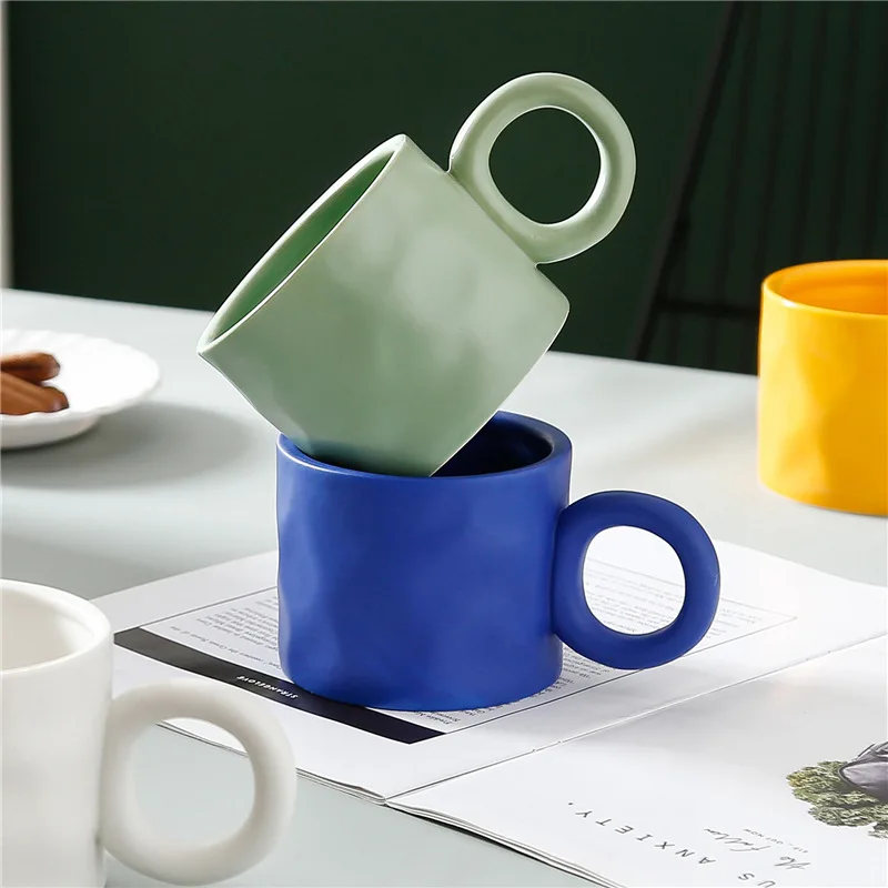 Klein Blue Ceramic Mug Round Handle Coffee Cup High Appearance Water Cup for Couple Home Gift Collection Kawaii Cup