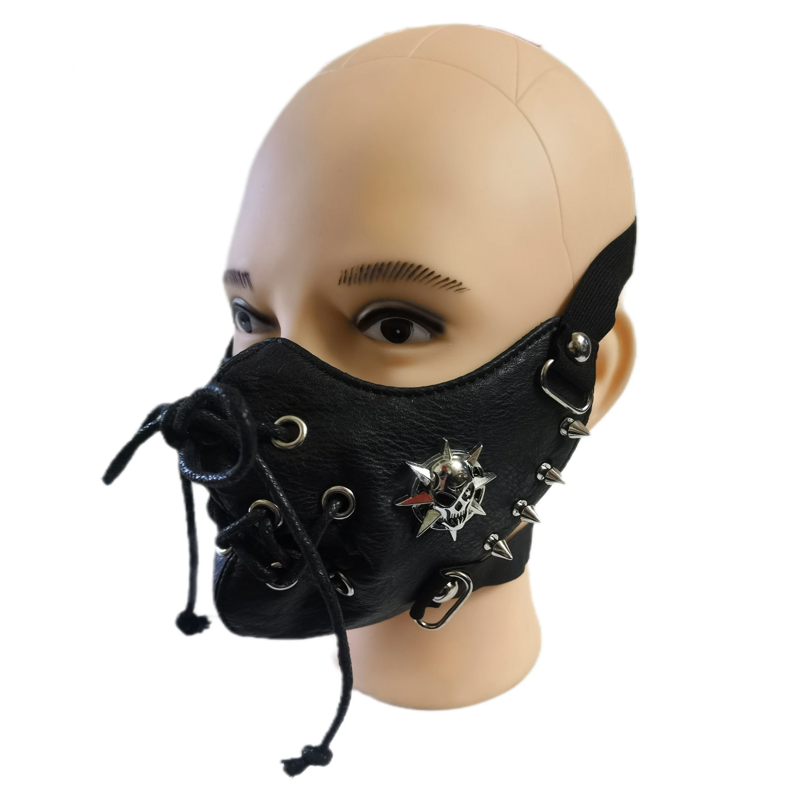 Vintage Gothic Biker Skeleton Rivet Studded Half Masquerade Mask Cosplay Props Unisex