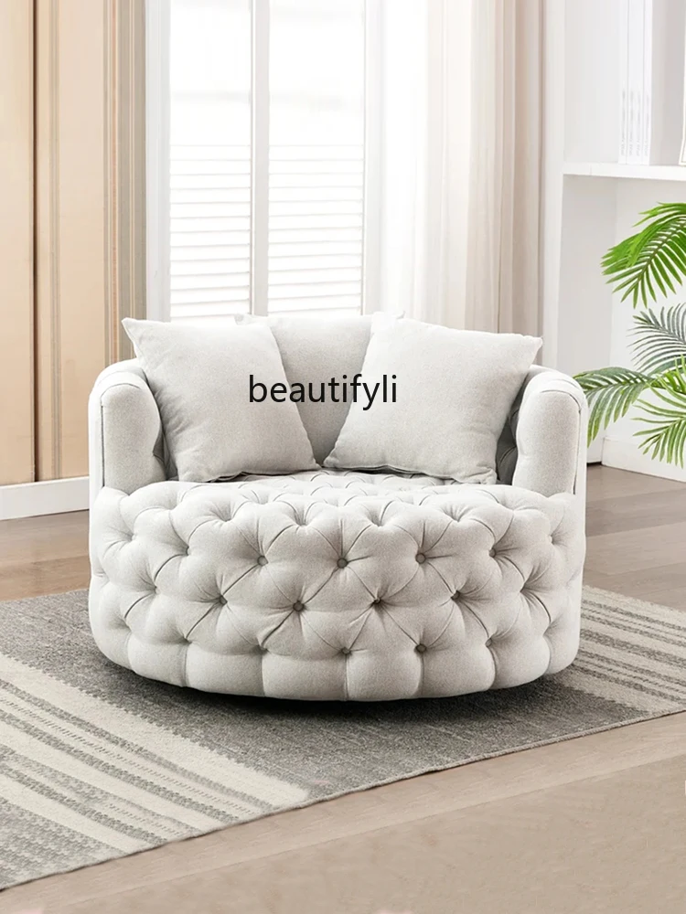 

American Light Luxury Linen Pull Buckle Single Sofa Italian Simple Living Room Rotatable round Lounge Sofa Chair furniture