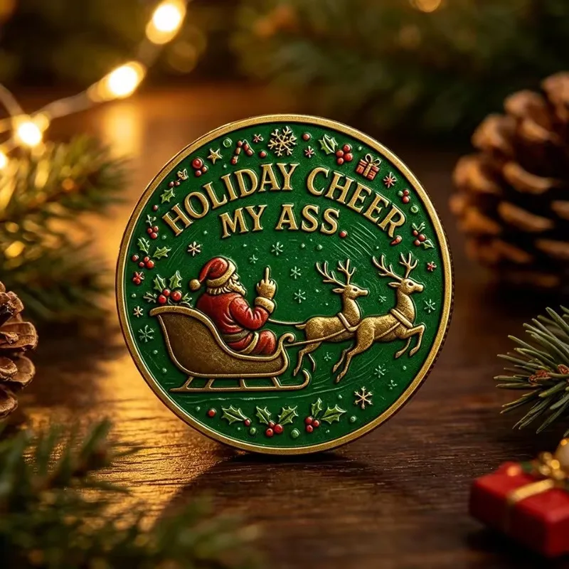 Naughty Santa Sarcastic Challenge Coin Funny Anti-Holiday Token Novelty 40mm Xmas Gag Gift Bronze Plated Party Survival