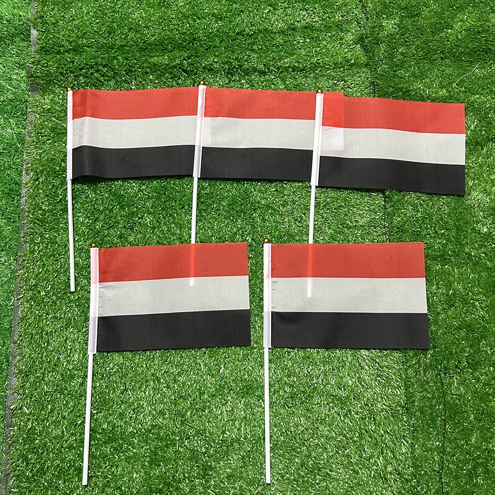 SKY FLAG yemen National Flag 50/100pcs 21*14cm  yemen Hand Waving Flags With plastic pole For Sports Activity Home Decor