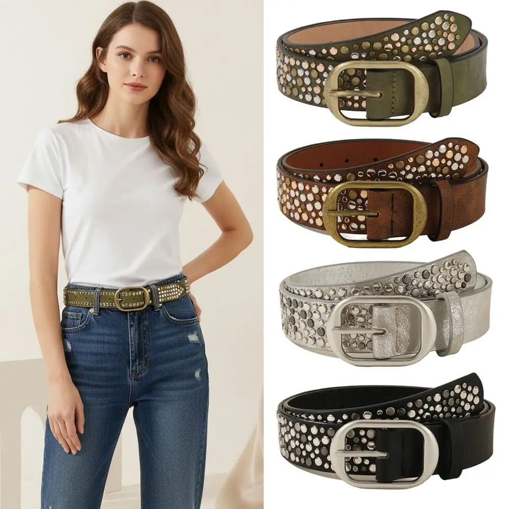 Fashion Alloy Buckle Women's Belt Rivet Decoration Punk Style Casual Waist Belt Pu Leather Needle Buckle Belt Pants Decoration