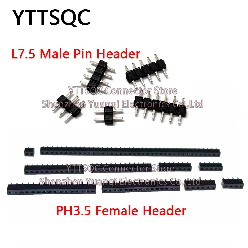 100pcs 2.54mm Ph3.5 Short Profile Single Row Straight 1x3/4/5/6/7/8/10/12/20/40P Rohs Gold Pcb Male Female Pin Header Connector