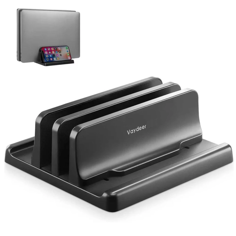 Dual-Slot Adjustable Vertical Laptop Stand ABS Plastic 4in1 Design Space-Saving for MacBook Chromebook Surface HP Dell Book iPad