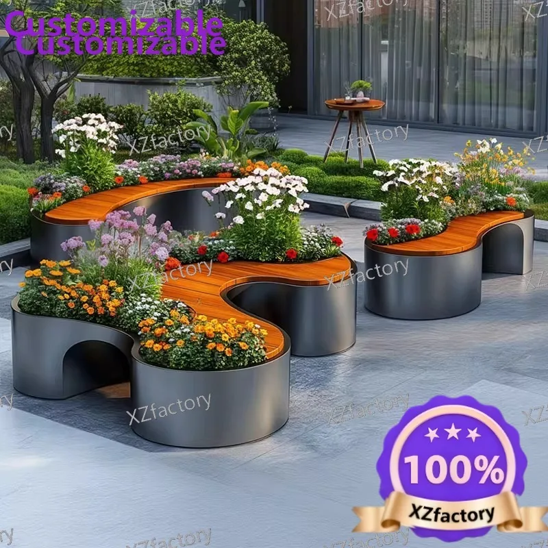 Factory Direct 2026 Top RatedOutdoor flower box seat combination villa open-air creative courtyard stainless steel flower bed pl
