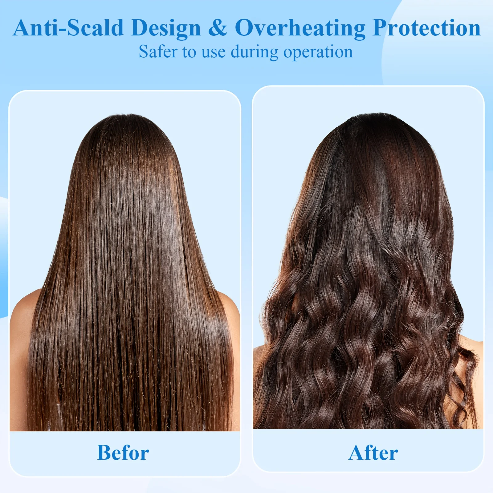 طقم تصفيف الشعر الأزرق مكون من 3 قطع - فرشاة مكواة تجعيد الشعر على شكل حرف V، تسخين سريع، صديقة للسفر، هدية عيد الحب للأمهات #4