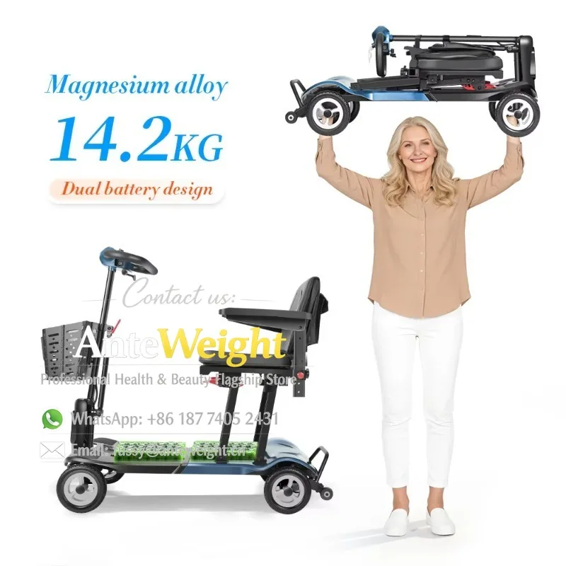 14kg Lightweight Drive Effortless Mobility Scooter Portable Wide Armrests Seat Extra Lithium Battery for All Users