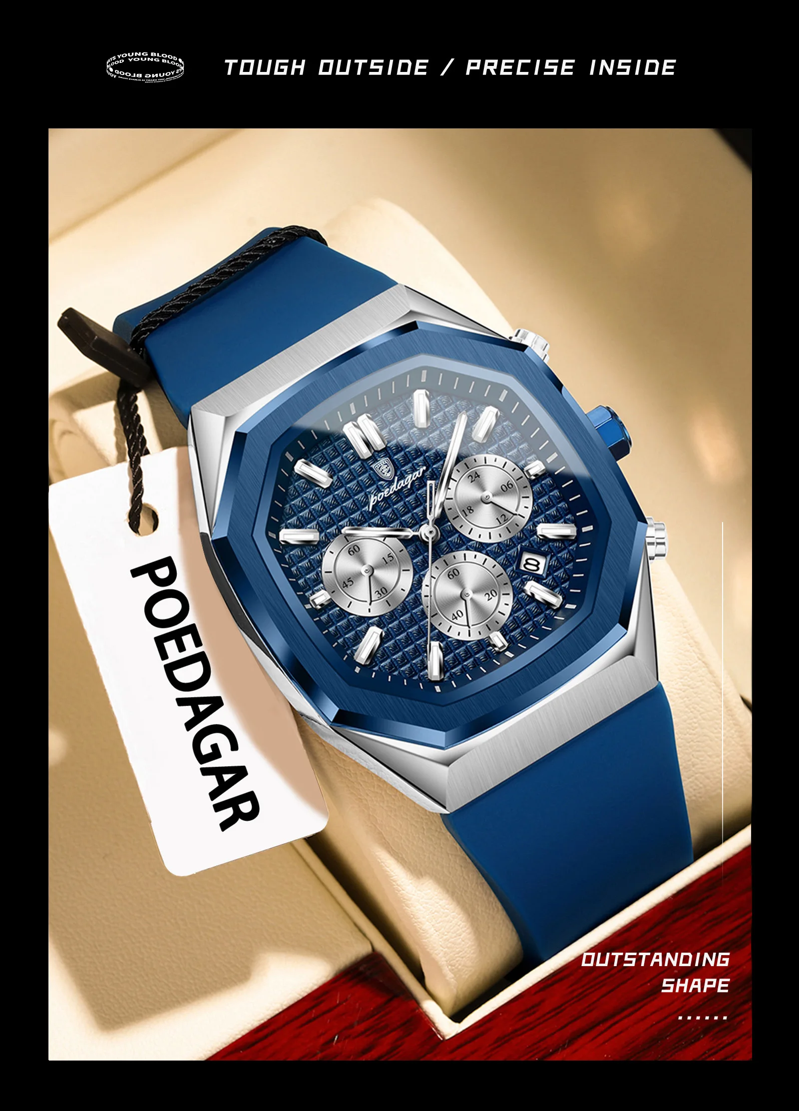 POEDAGAR Business herren Uhr Chronograph Datum Silikon Armband Quarz Mann Uhr Wasserdicht Leucht Mode Uhren Für Männer Reloj – Detail 15