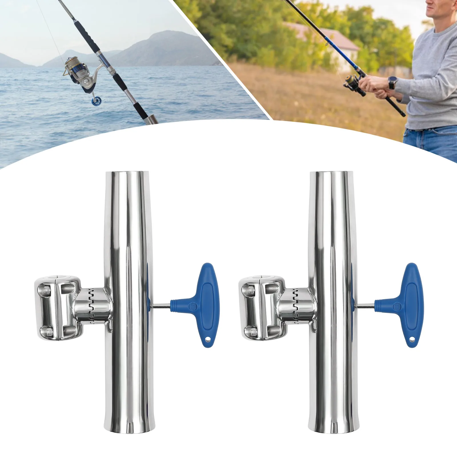 Stainless Steel Fishing Rod Holder 360° Rotating, Dual Mount for 7/8" & 1" Rails 2Pcs Fishing Rod Holders