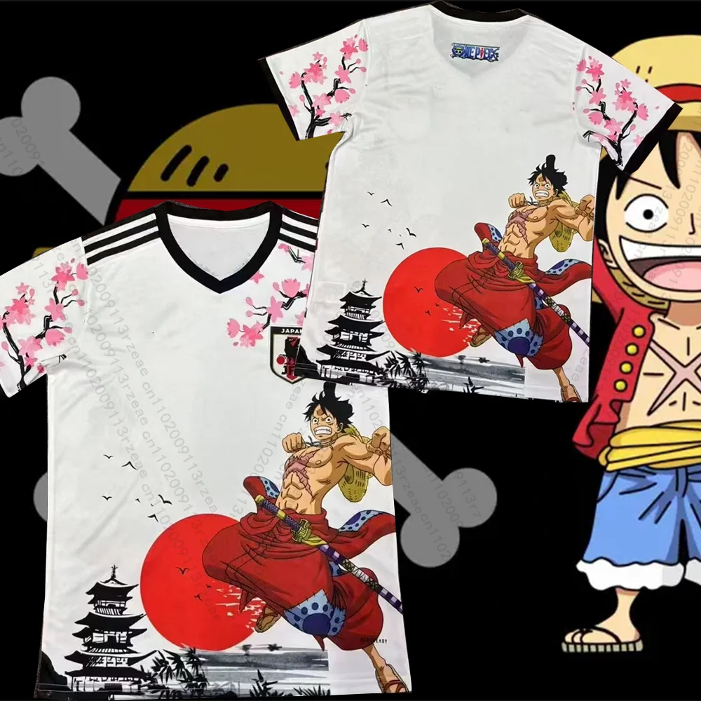 

2025 Japan Anime Monkey D Luffy Football Jersey One Piece Anime Style Fan Men Casual Cartoon Kid Cosplay Quick Drying T-shirt