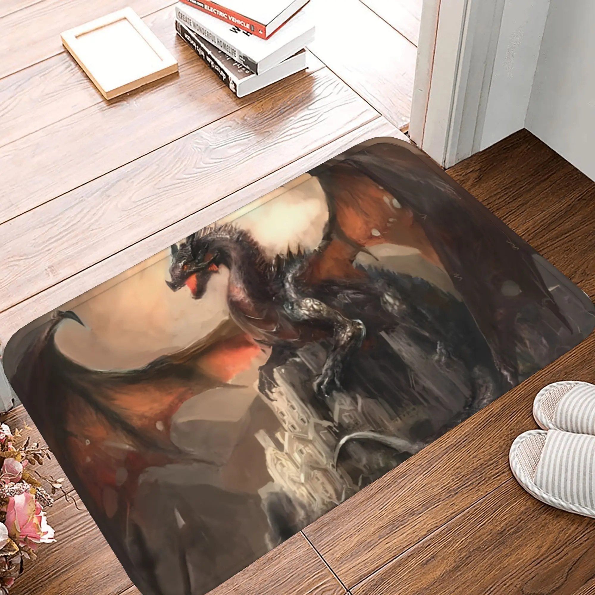 Fantasy Dragon Castle Doormat - High-Quality Non-Slip Mat, Detailed Artwork for Mythology and Fantasy Fans, Unique Home Decor