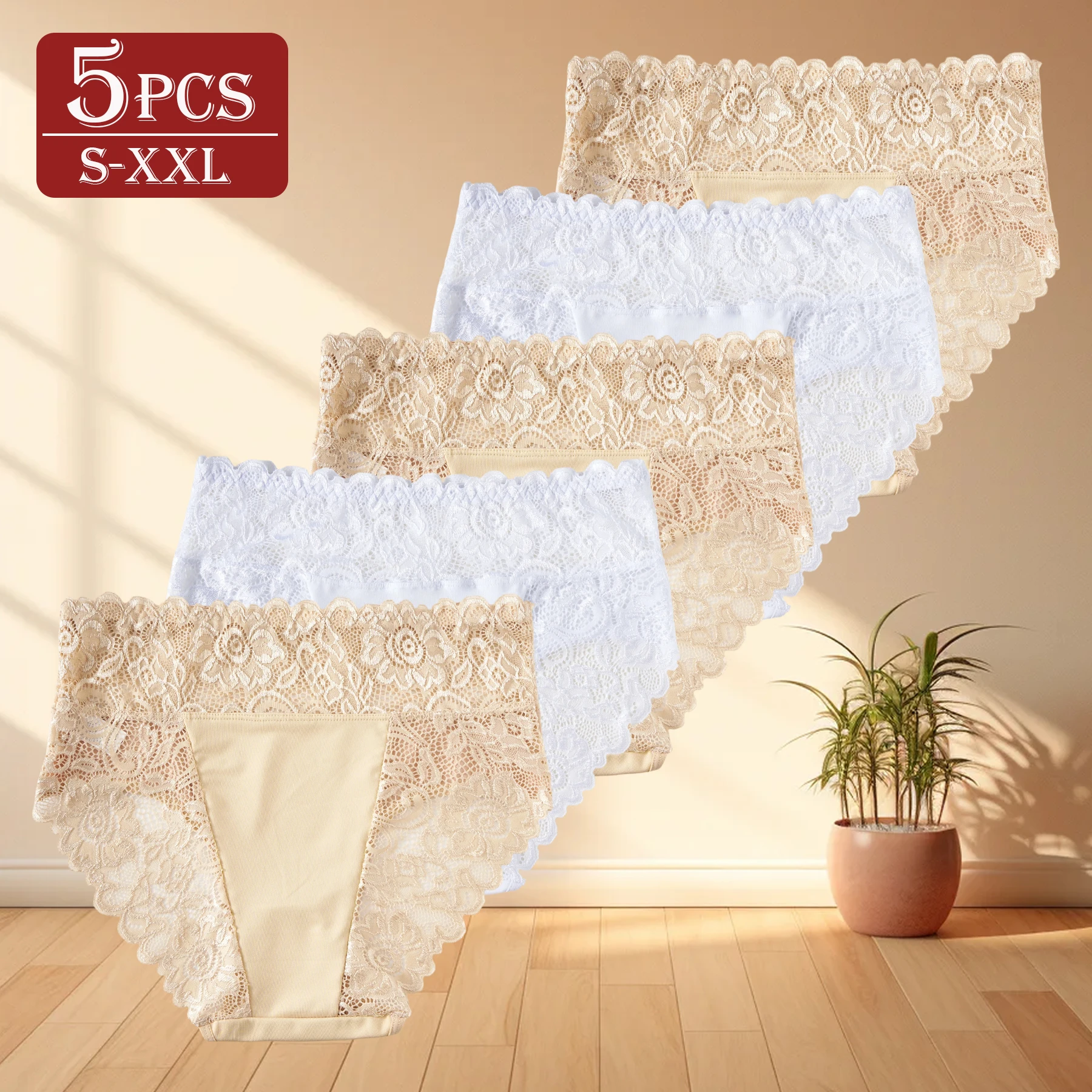 

5 шт., комплект нижнего белья белого и кожи, элегантные женские трусики, полупрозрачные кружевные трусы с цветочной отделкой, сексуальные трусики на каждый день