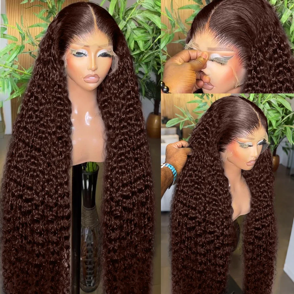 곱슬 초콜릿 갈색 인모 가발 13x4 13x6 HD 레이스 딥 웨이브 프론탈 가발 30인치 워터 웨이브 레이스 프론트 가발 갈색 가발